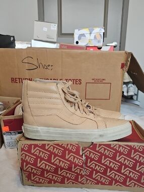 Vans Sk8-Hi Leather High Top Sneakers - Tan Mens 7.5 Womens 9